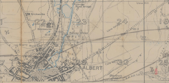 Detail of Albert, Somme. Note the label "Brickworks" to the north of town. Probable locale of the Brickfield.