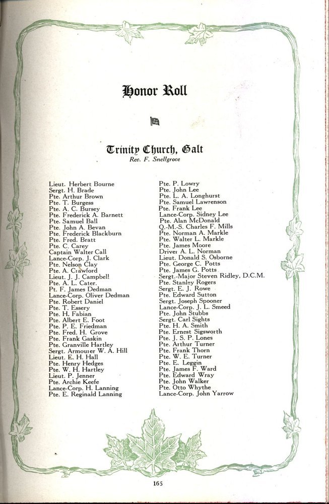 Honor Roll Trinity Church Galt