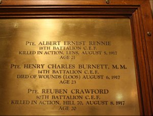 Plaque inside Soldiers Memorial Hospital at Orillia, Ontario, Canada.