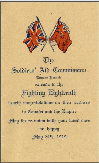 Soldiers Aid Commission for the "Fighting 18th" 1919