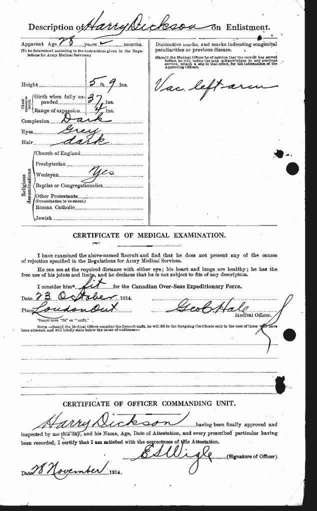 Dickson, Harry attestation papers 2