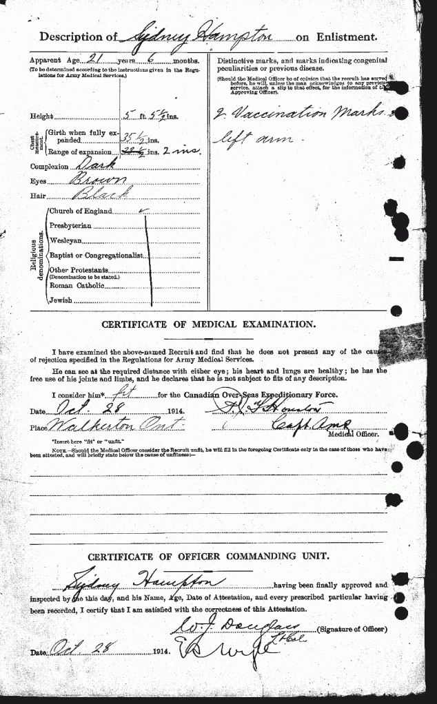 Hampton, Sydney: Service no. 53040 attestation paper 2