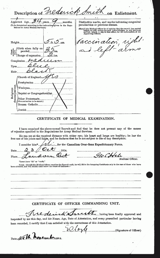 F Smith Father Attestation Page 2 1914