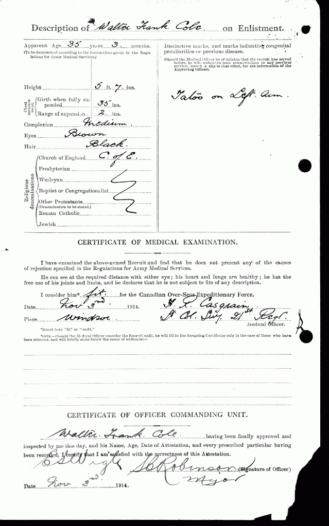 Cole, Walter Frank Attestation Paper Page 2