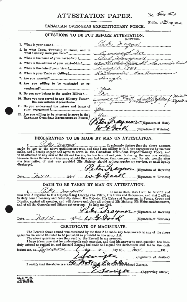 Traynor, Peter: Service no. 54054 atteastion page 1