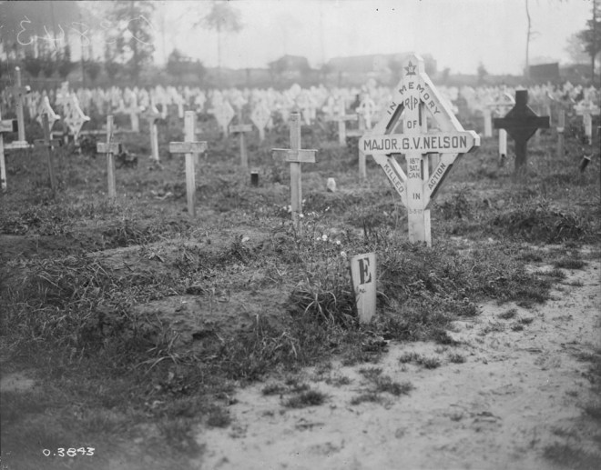 Grave of Major GV Nelson 18th Can Infantry Battalion. July 1918