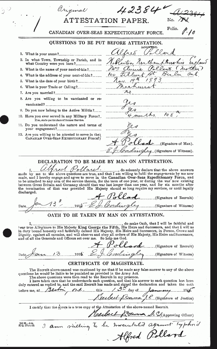 Alfred Pollar Page 1 Attestion Papers