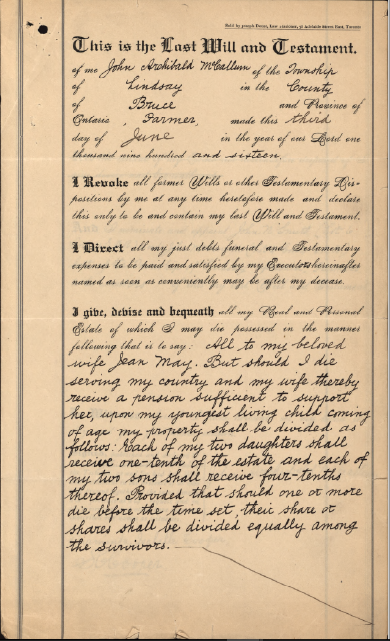 Will of Private McCallum.