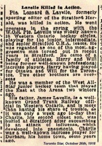 Newspaper Clipping Toronto Star October, 26, 1918