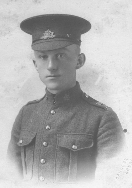 Photo of Harold John Wiese – Photo taken at London Ontario. Pte Wiese died of wounds sustained at Vimy Ridge at Number 42 Casualty Clearing Station. April 22, 1917.