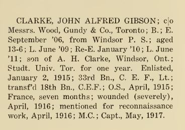 Upper Canada College Roll of Honour Entry