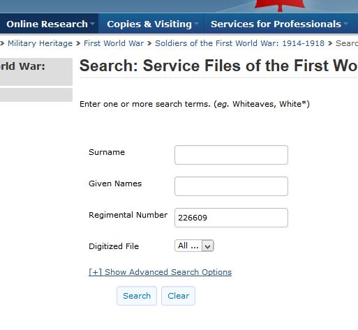 LAC database fields. Having the service number, especially for a common name like McGovern, gives the best results.