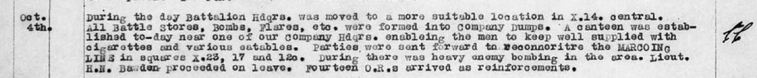 War Diary Example from October 1918 showing Officer with Initials