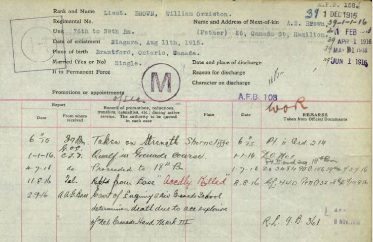 Summary of Service WO Brown