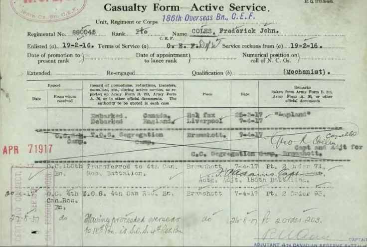 Casualty Form Page 1 FJ Cole