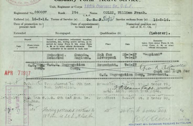 Casualty Form Page 1 WF Cole