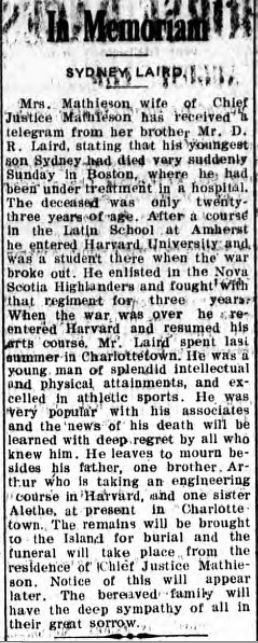 Source: The Charlottetown Guardian; August 10, 1920; Page 3. via https://westendvancouver.wordpress.com/biographies-a-m/biographies-l/laird-david-rennie-1865-1948/ 