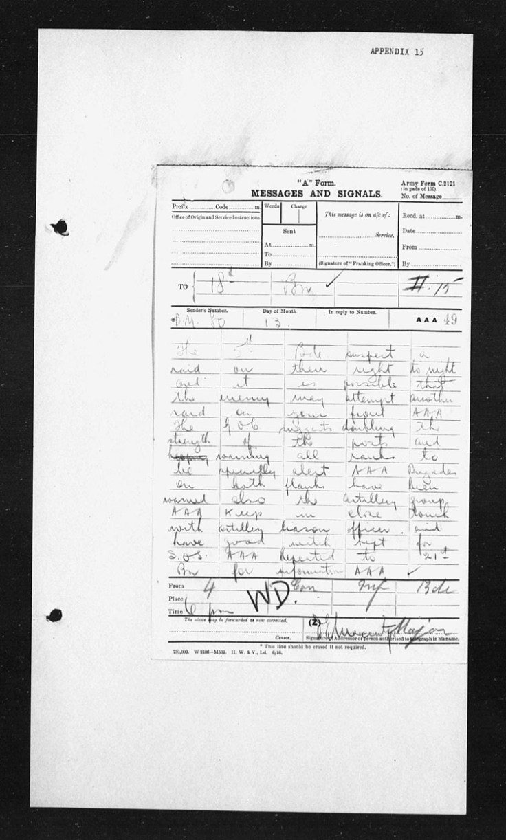 Message to 18th Bn regarding suspicion of another raid