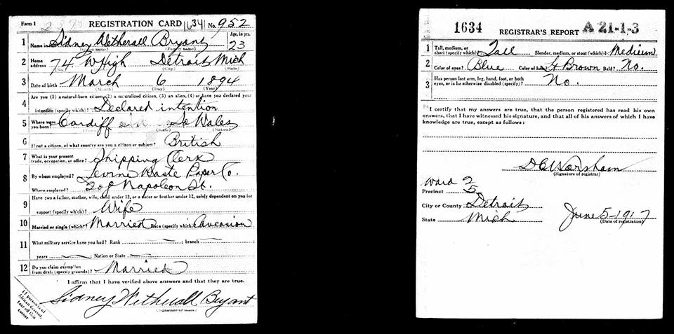 United States Draft Registration Card. Courtesy of Dawn Hueston.