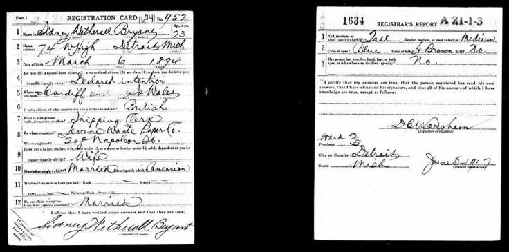 United States Draft Registration Card. Courtesy of Dawn Hueston.