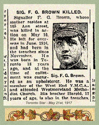 Newspaper Clipping – Pte. Frederick James Brown's name was misprinted in this newspaper article. His identity may be confirmed by his military attestation which includes the Ann street address. Source: CVWM