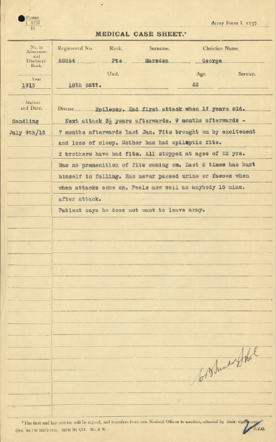 medical-report-july-1915-epilepsy-does-not-want-to-leave-army-typed