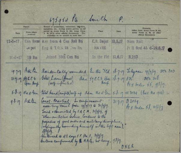 Smith Percy FGCM Entry in Service File