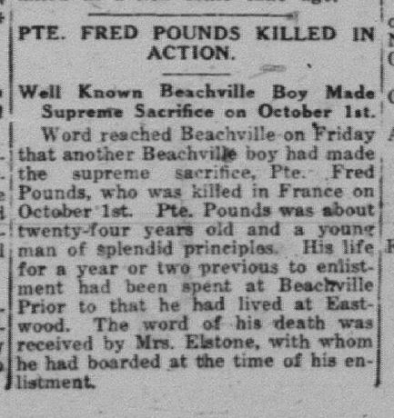Pte F E Pounds 2453306 Daily Sentinel Review October 23 1918 Page 1
