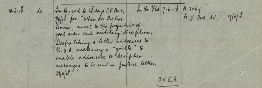 Service Record showing FP for sending a grill or code key to circumvent censors DETAIL