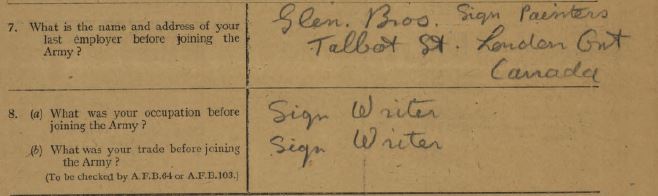 Form showing where Dickson was or would work after the war that he filled out upon discharge