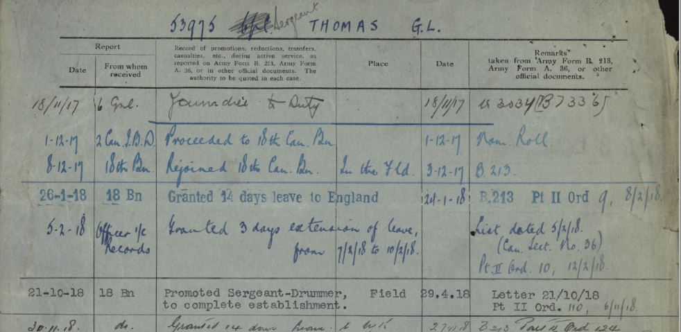Promoted Sergeant Drummer George L Thomas Reg No 53975