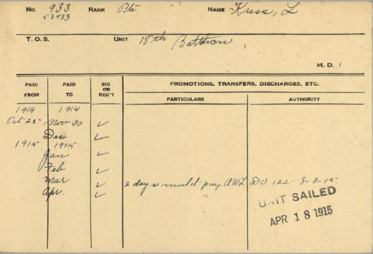 Lorenzo Kress Service Card showing AWL