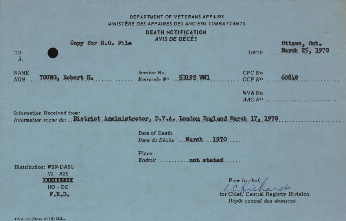 Veterans Affairs Death Notice R Young 53192