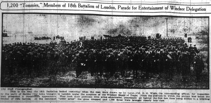 1200 "Tommies." Members of the 18th Battalion of London, Parade for the Entertainment of Windsor Delegation.