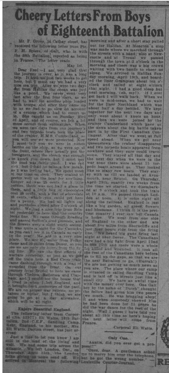 Cheery Letters From Boys of Eighteenth Battalion GDR May 27 1915 Page 12