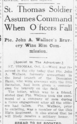 St Thomas Soldier Assumes Command When Officers Fall London Advertiser October 5 1916 Page Unknown