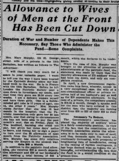 Allowance to Wives of Men at the Front Has Been Cut Down London Advertiser June19 1915 Page 3