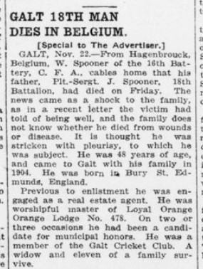 Galt 18th Man Dies in Belgium London Advertiser November 23 1915 Page 9