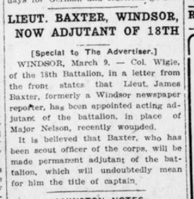 Lieut Baxter Windsor Now Adjutant of 18th London Advertiser March 10 1916 Page 8