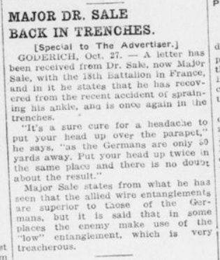 Major Dr Sale Back in Trenches London Advertiser October 28 1915 Page 10