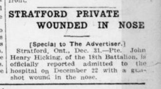 Stratford Private Wounded in Nose London Advertiser December 31 1915 Page 9