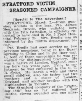 Stratford Victim Seasoned Campaigner London Advertiser March 3 1916 Page 11