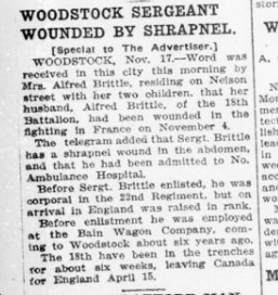 Woodstock Sergeant Wounded by Shrapnel London Advertiser November 18 1915 Page 9