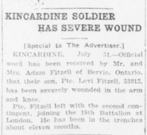 Kincardine Soldier Has Severe Wound London Advertiser August 1 1916 Page 10