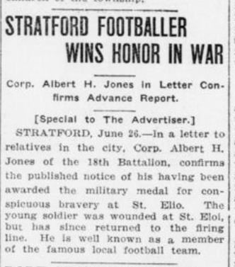 Stratford Footballer Wins Honor in War London Advertiser June 26 1916 Page 5