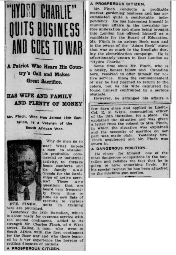 Hyrdor Charlie Quits Business and Goes to War London Free Press Fall 1915