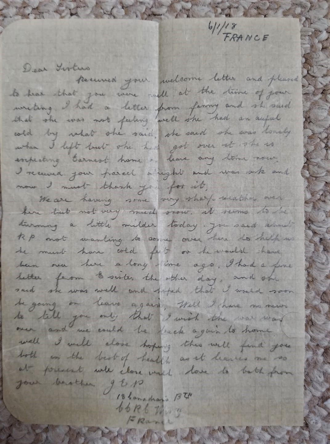 January 6 1918 Letter