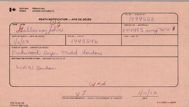 Veterans Affairs Death Notification