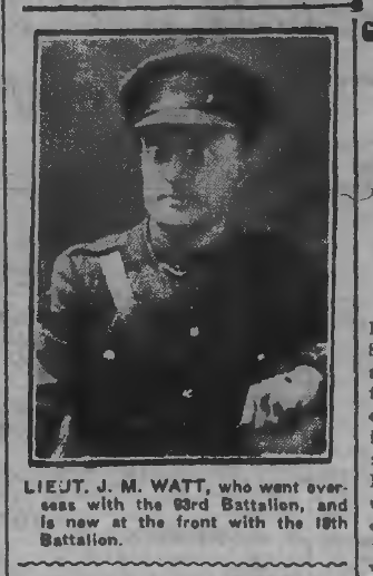 Lt JM Watt Peterborough Evening Examiner February 27 1917 Page 1