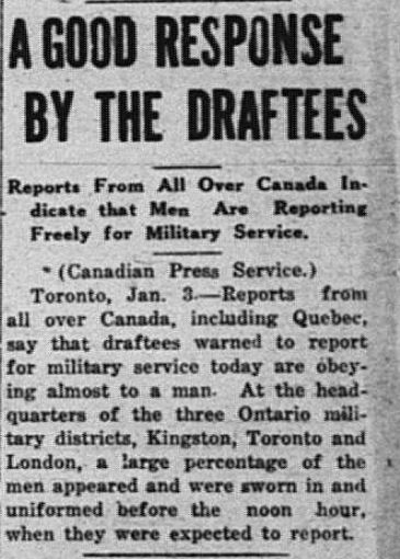 A Good Response to Draftees Daily Sentinel Review January 3 1918 page 1